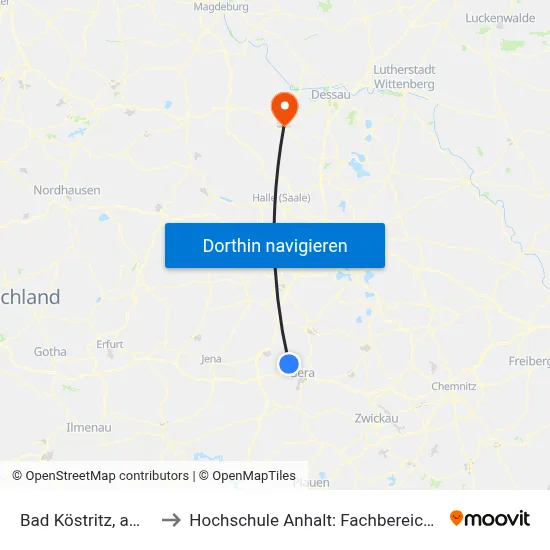 Bad Köstritz, am Schlosspark to Hochschule Anhalt: Fachbereich Informatik & Sprachen map