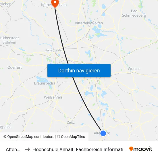 Altenburg to Hochschule Anhalt: Fachbereich Informatik & Sprachen map