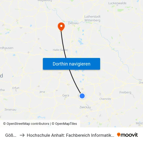 Gößnitz to Hochschule Anhalt: Fachbereich Informatik & Sprachen map