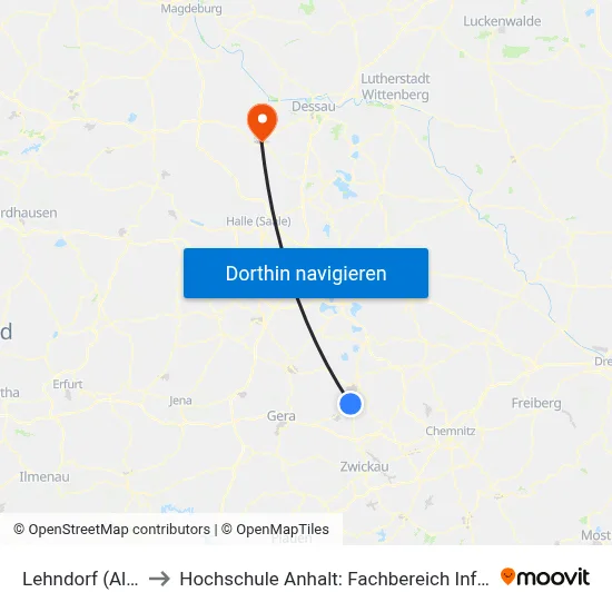 Lehndorf (Altenburg) to Hochschule Anhalt: Fachbereich Informatik & Sprachen map