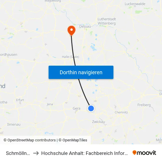 Schmölln (Thüringen) to Hochschule Anhalt: Fachbereich Informatik & Sprachen map