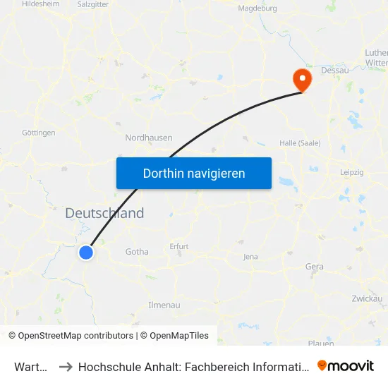 Wartburg to Hochschule Anhalt: Fachbereich Informatik & Sprachen map