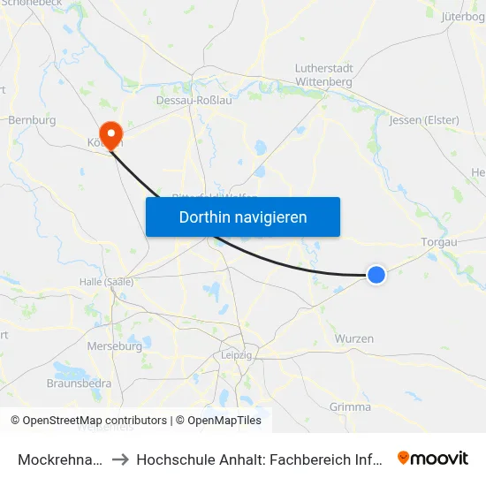 Mockrehna, Schule to Hochschule Anhalt: Fachbereich Informatik & Sprachen map