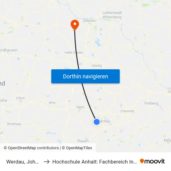 Werdau, Johannisplatz to Hochschule Anhalt: Fachbereich Informatik & Sprachen map