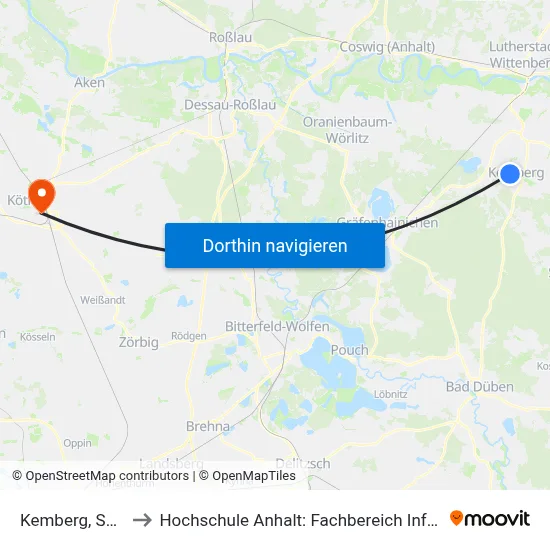 Kemberg, Sportplatz to Hochschule Anhalt: Fachbereich Informatik & Sprachen map