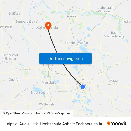 Leipzig, Augustusplatz to Hochschule Anhalt: Fachbereich Informatik & Sprachen map