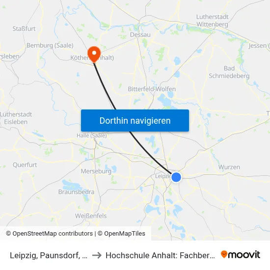 Leipzig, Paunsdorf, Theodor-Heuss-Str. to Hochschule Anhalt: Fachbereich Informatik & Sprachen map