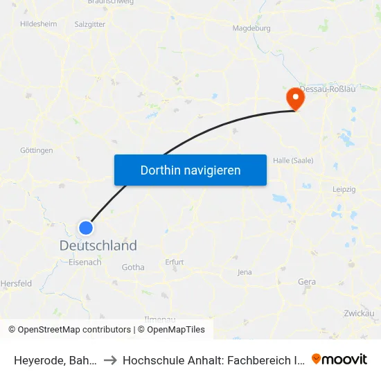Heyerode, Bahnhofstraße to Hochschule Anhalt: Fachbereich Informatik & Sprachen map