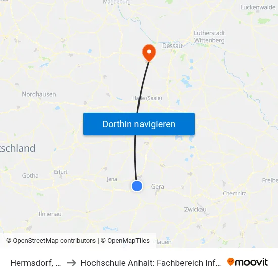 Hermsdorf, Bahnhof to Hochschule Anhalt: Fachbereich Informatik & Sprachen map