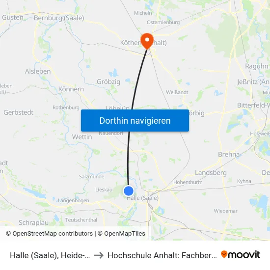 Halle (Saale), Heide-Universitätsklinikum to Hochschule Anhalt: Fachbereich Informatik & Sprachen map