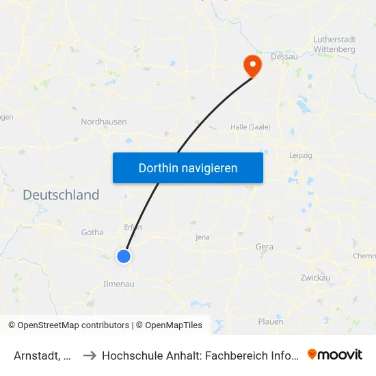 Arnstadt, Hellweg to Hochschule Anhalt: Fachbereich Informatik & Sprachen map