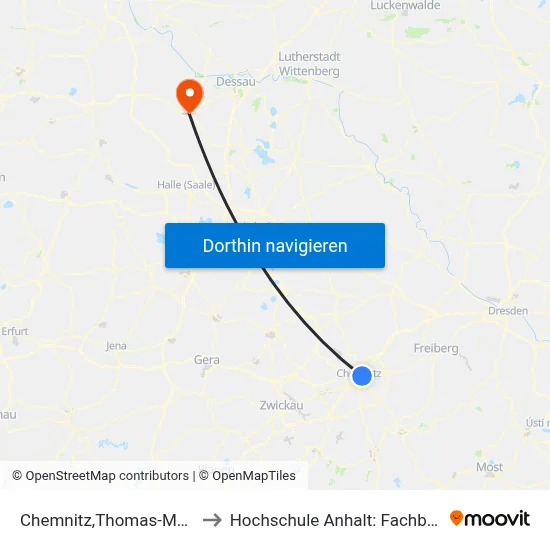 Chemnitz,Thomas-Mann-Platz/Sachsen-Allee to Hochschule Anhalt: Fachbereich Informatik & Sprachen map