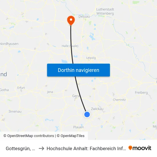 Gottesgrün, Turnhalle to Hochschule Anhalt: Fachbereich Informatik & Sprachen map