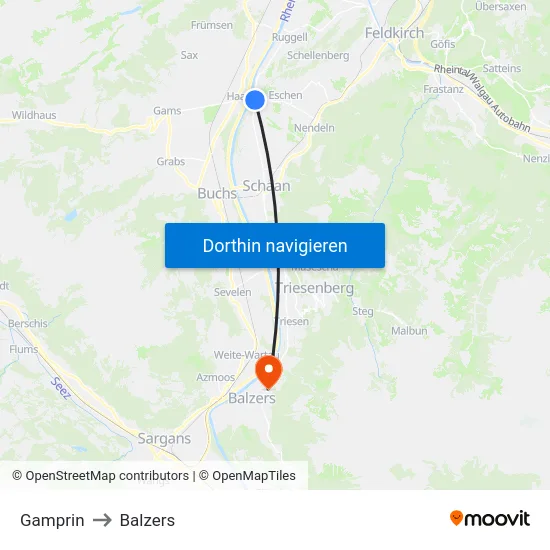 Gamprin to Balzers map