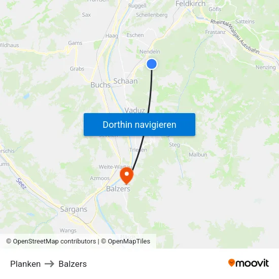 Planken to Balzers map