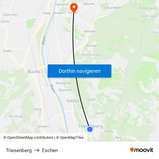 Triesenberg to Eschen map