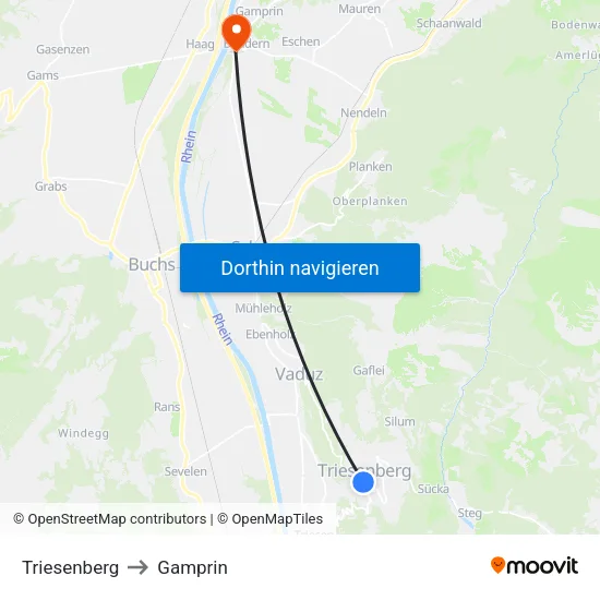 Triesenberg to Gamprin map