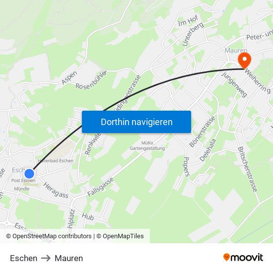 Eschen to Mauren map