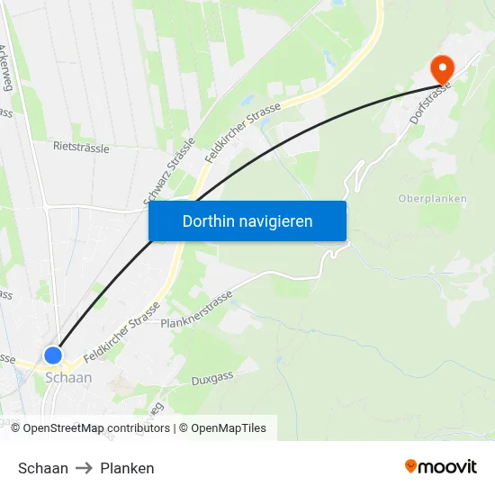 Schaan to Planken map