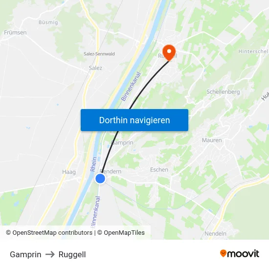 Gamprin to Ruggell map