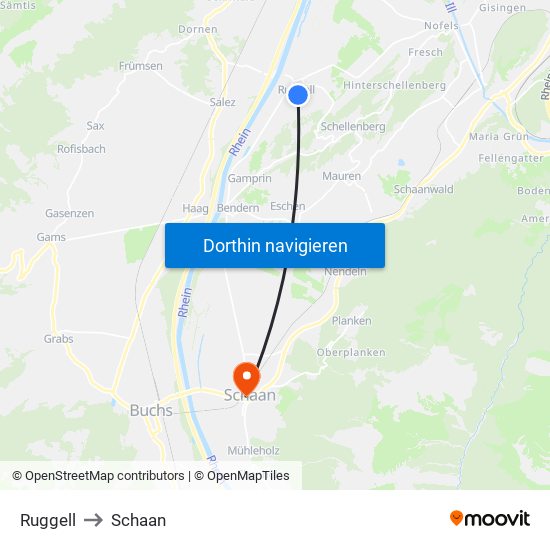 Ruggell to Schaan map