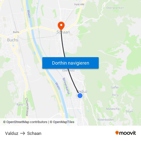 Valduz to Schaan map