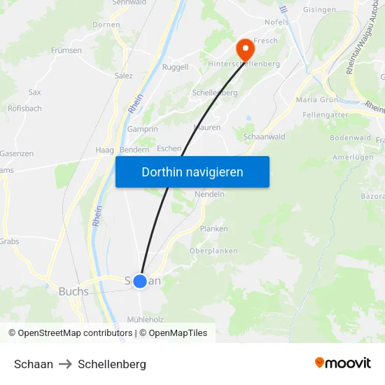 Schaan to Schellenberg map