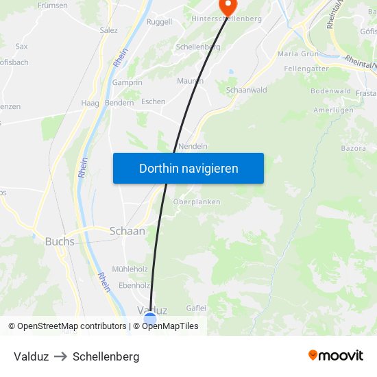 Valduz to Schellenberg map