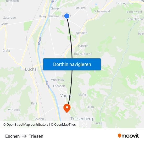 Eschen to Triesen map