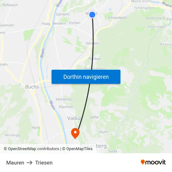 Mauren to Triesen map