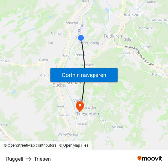 Ruggell to Triesen map