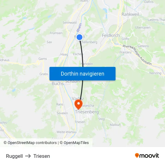 Ruggell to Triesen map