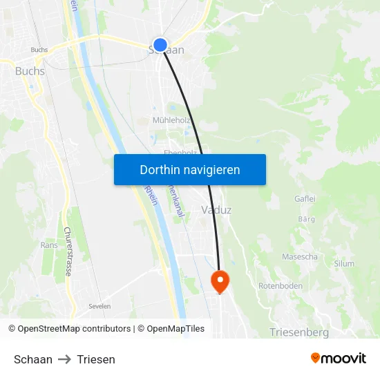 Schaan to Triesen map
