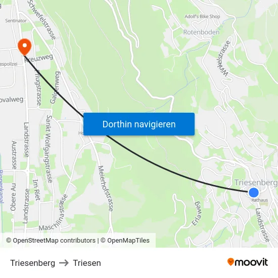 Triesenberg to Triesen map