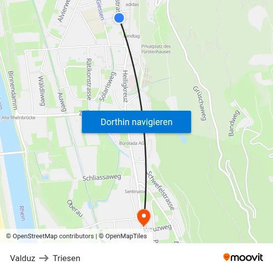 Valduz to Triesen map