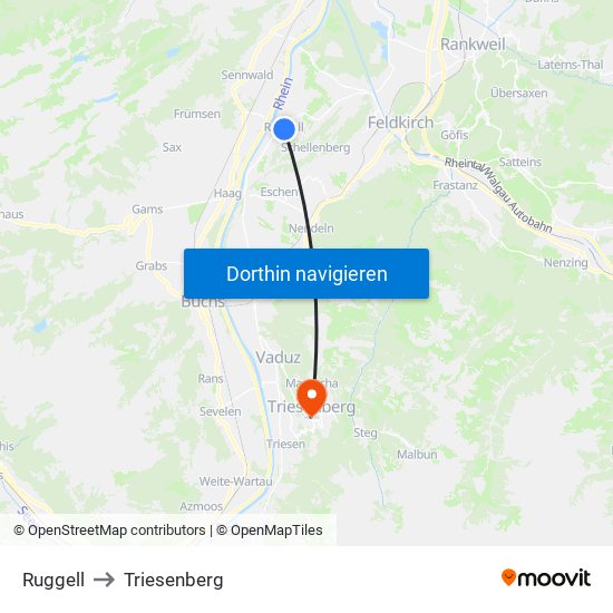 Ruggell to Triesenberg map