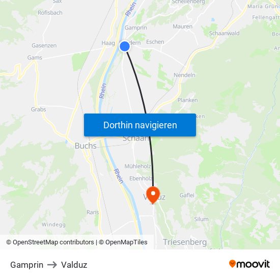 Gamprin to Valduz map