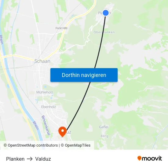 Planken to Valduz map