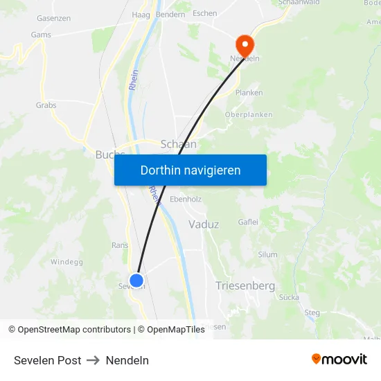 Sevelen Post to Nendeln map