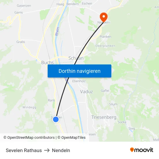 Sevelen Rathaus to Nendeln map