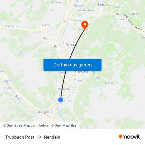 Trübbach Post to Nendeln map