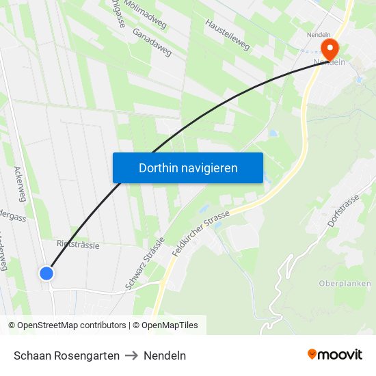 Schaan Rosengarten to Nendeln map