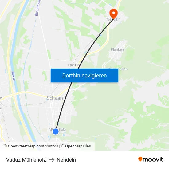 Vaduz Mühleholz to Nendeln map