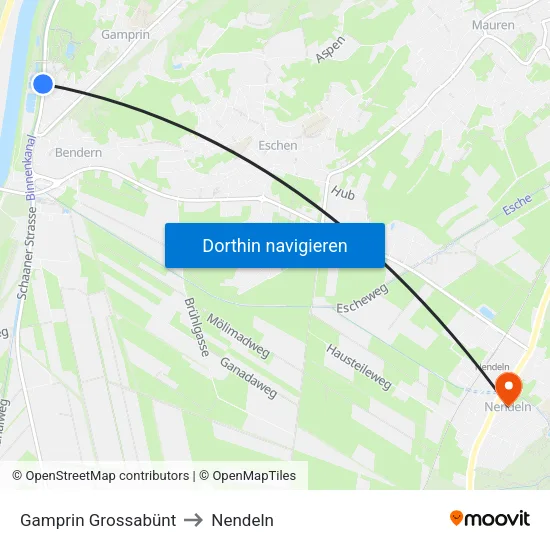 Gamprin Grossabünt to Nendeln map
