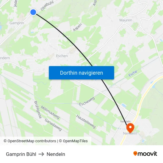 Gamprin Bühl to Nendeln map