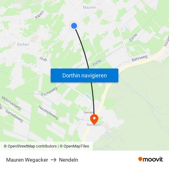 Mauren Wegacker to Nendeln map