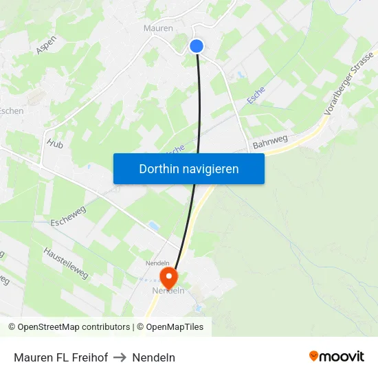 Mauren FL Freihof to Nendeln map