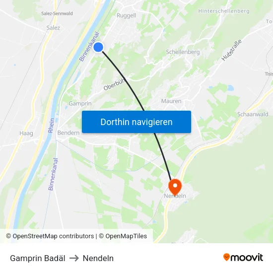 Gamprin Badäl to Nendeln map
