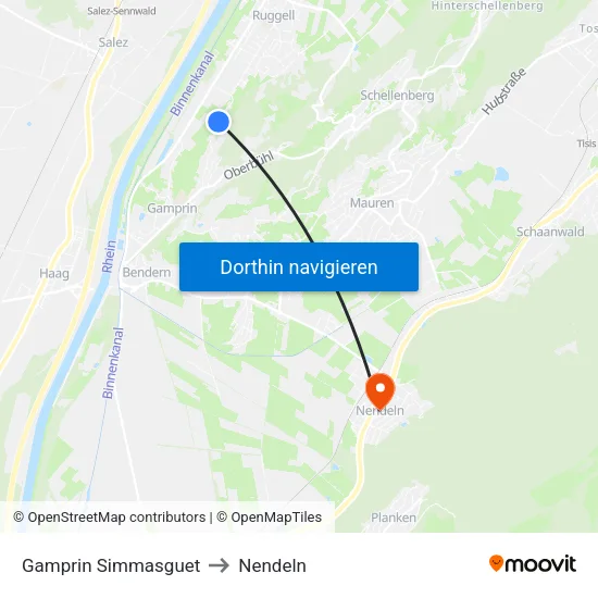 Gamprin Simmasguet to Nendeln map