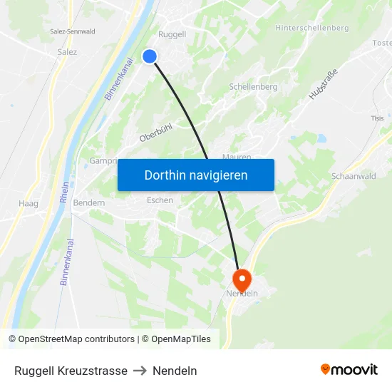 Ruggell Kreuzstrasse to Nendeln map